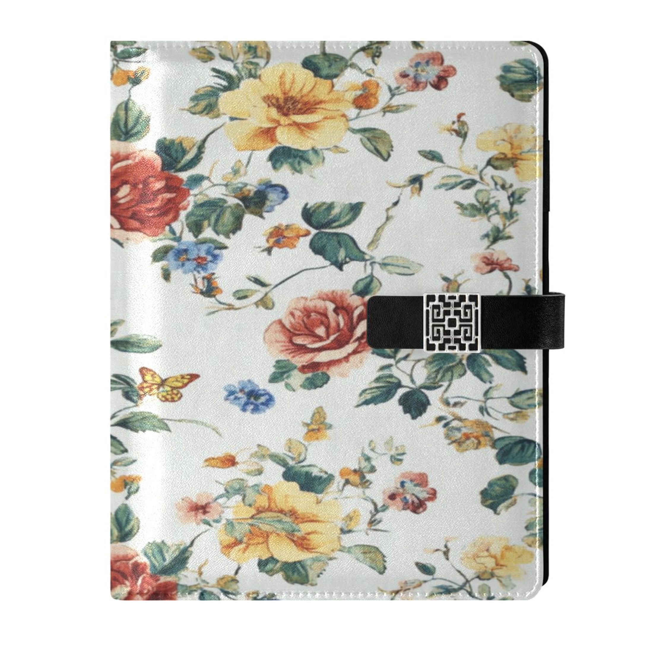 9.2x6.7 inch Leather Notebook 100 Sheets, Multi-Pocket Design & Pen Loop Beautiful Vintage Floral Pattern Refillable Journal Organizer