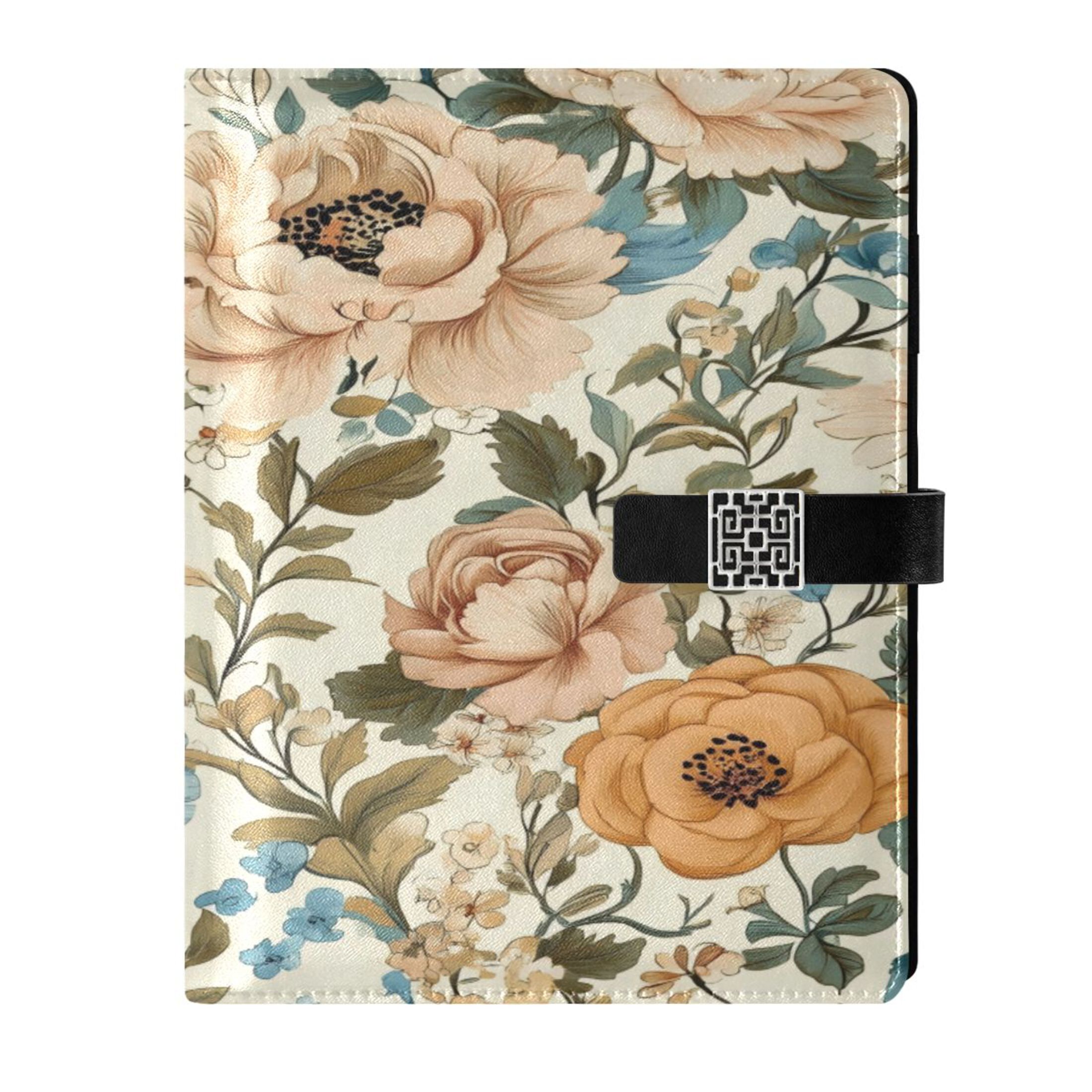 9.2x6.7 inch Leather Notebook 100 Sheets, Multi-Pocket Design & Pen Loop Beautiful Vintage Floral Refillable Journal Organizer