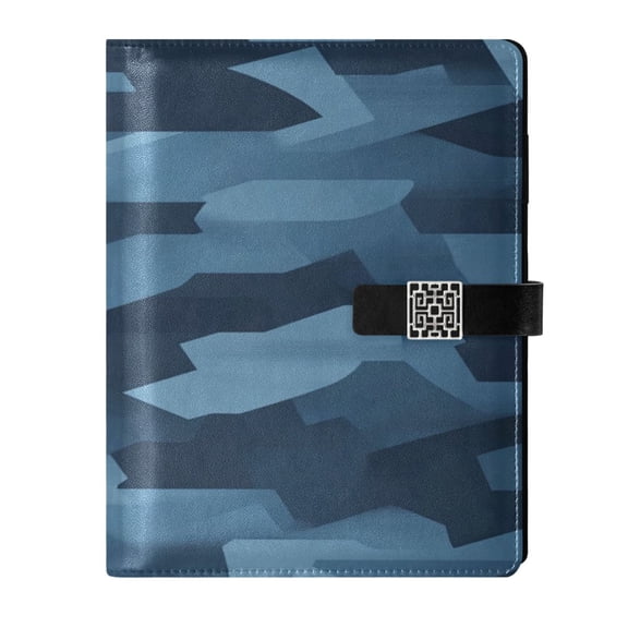 9.2x6.7 inch Leather Notebook 100 Sheets, Multi-Pocket Design & Pen Loop Blue Camouflage Refillable Journal Organizer