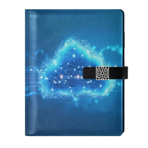 9.2x6.7 inch Leather Notebook 100 Sheets, Multi-Pocket Design & Pen Loop Blue Cloud with Glowing Lights Refillable Journal Organizer