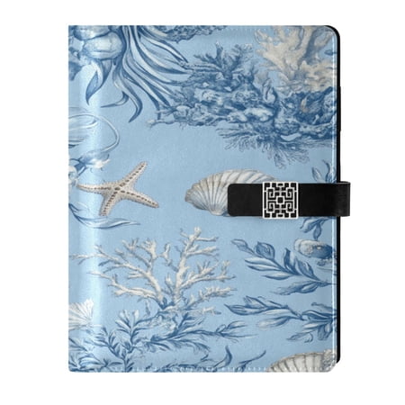 9.2x6.7 inch Leather Notebook 100 Sheets, Multi-Pocket Design & Pen Loop Blue Oceanic Scene Refillable Journal Organizer