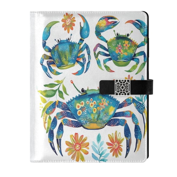 9.2x6.7 inch Leather Notebook 100 Sheets, Multi-Pocket Design & Pen Loop Blue and Green Crabs Refillable Journal Organizer