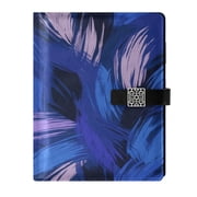 9.2x6.7 inch Leather Notebook 100 Sheets, Multi-Pocket Design & Pen Loop Blue and Purple Brushstrokes Refillable Journal Organizer