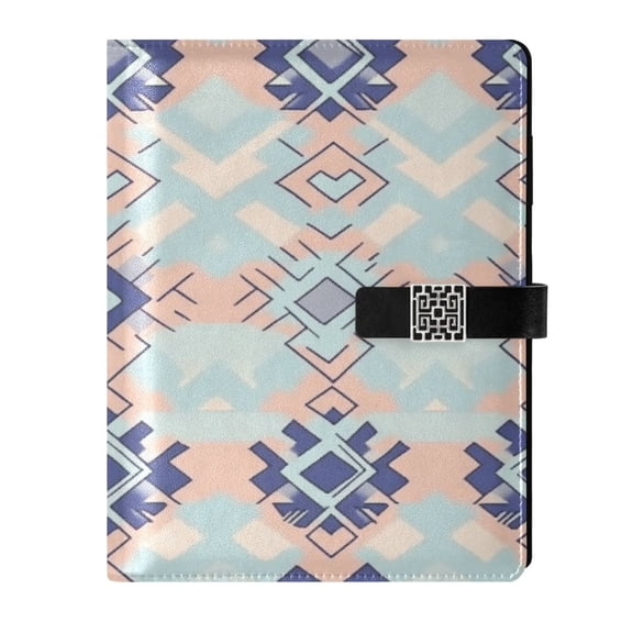 9.2x6.7 inch Leather Notebook 100 Sheets, Multi-Pocket Design & Pen Loop Blue and Teal Geometric Refillable Journal Organizer