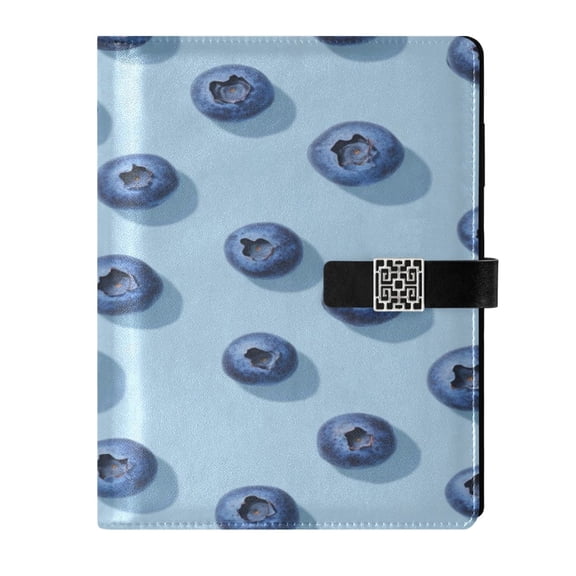 9.2x6.7 inch Leather Notebook 100 Sheets, Multi-Pocket Design & Pen Loop Blueberry Pattern Refillable Journal Organizer