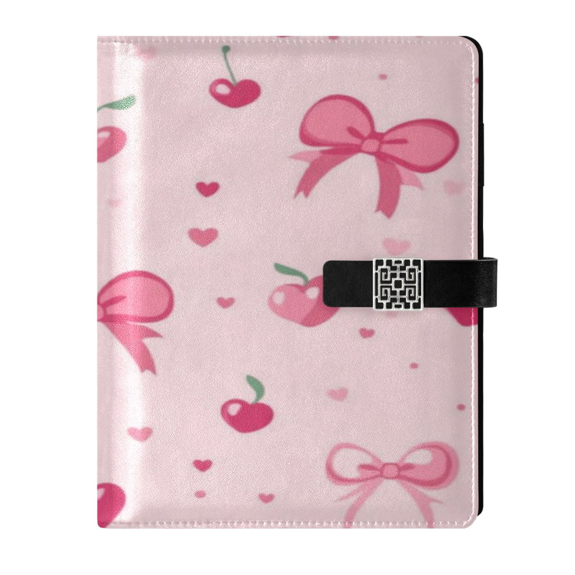9.2x6.7 inch Leather Notebook 100 Sheets, Multi-Pocket Design & Pen Loop Bows and Hearts Pattern Refillable Journal Organizer