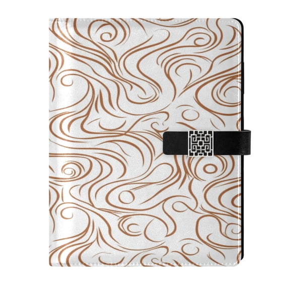 9.2x6.7 inch Leather Notebook 100 Sheets, Multi-Pocket Design & Pen Loop Brown Swirling Lines Refillable Journal Organizer