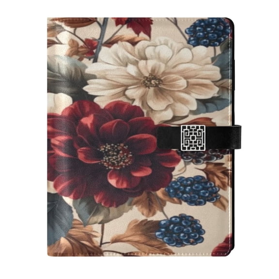 9.2x6.7 inch Leather Notebook 100 Sheets, Multi-Pocket Design & Pen Loop Burgundy Hydrangeas Refillable Journal Organizer