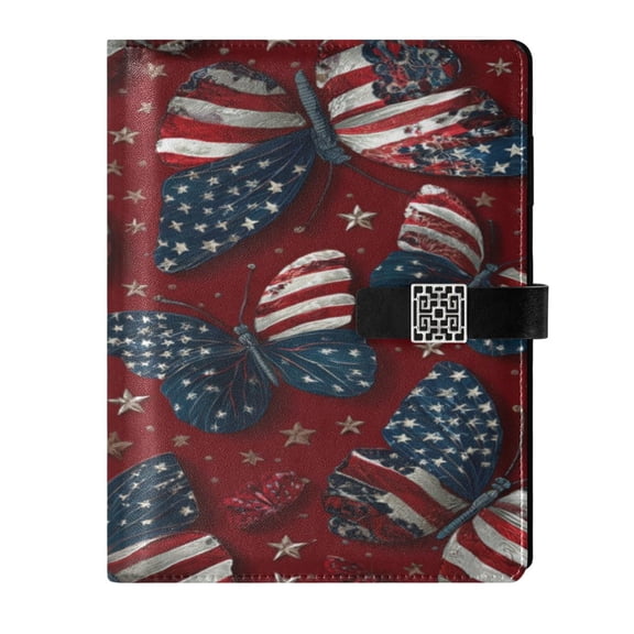 9.2x6.7 inch Leather Notebook 100 Sheets, Multi-Pocket Design & Pen Loop Butterfly with National Flag Refillable Journal Organizer
