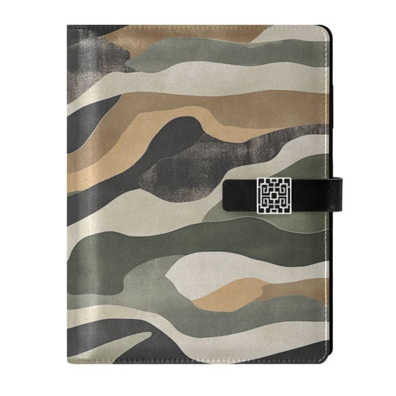 9.2x6.7 inch Leather Notebook 100 Sheets, Multi-Pocket Design & Pen Loop Camouflage Pattern Refillable Journal Organizer