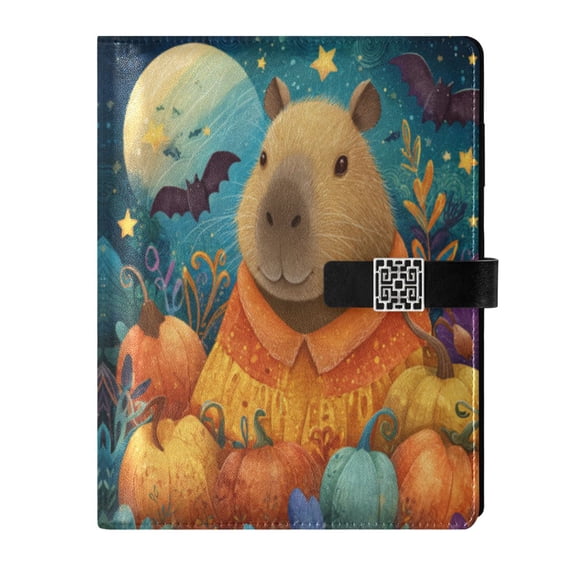 9.2x6.7 inch Leather Notebook 100 Sheets, Multi-Pocket Design & Pen Loop Capybara and Pumpkins Refillable Journal Organizer