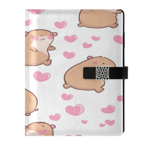 9.2x6.7 inch Leather Notebook 100 Sheets, Multi-Pocket Design & Pen Loop Capybaras and Heart Refillable Journal Organizer