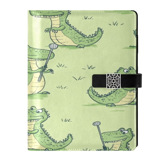 9.2x6.7 inch Leather Notebook 100 Sheets, Multi-Pocket Design & Pen Loop Cartoon Alligators Playing Golf Refillable Journal Organizer