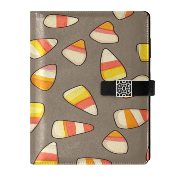 9.2x6.7 inch Leather Notebook 100 Sheets, Multi-Pocket Design & Pen Loop Cartoon Candy Corn Refillable Journal Organizer