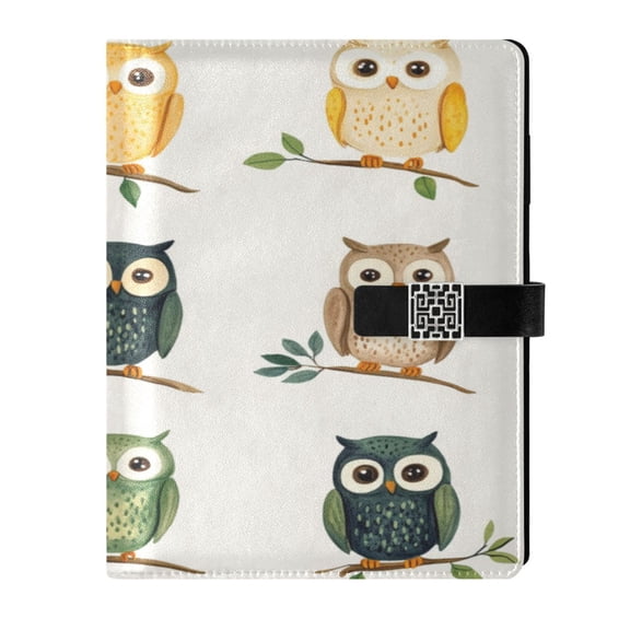 9.2x6.7 inch Leather Notebook 100 Sheets, Multi-Pocket Design & Pen Loop Cartoon Cute Owls Refillable Journal Organizer