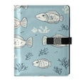thumbnail image 1 of 9.2x6.7 inch Leather Notebook 100 Sheets, Multi-Pocket Design & Pen Loop Cartoon Fish Refillable Journal Organizer, 1 of 6