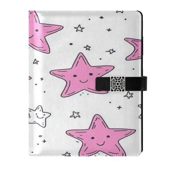 9.2x6.7 inch Leather Notebook 100 Sheets, Multi-Pocket Design & Pen Loop Cartoon Five-pointed Star Refillable Journal Organizer