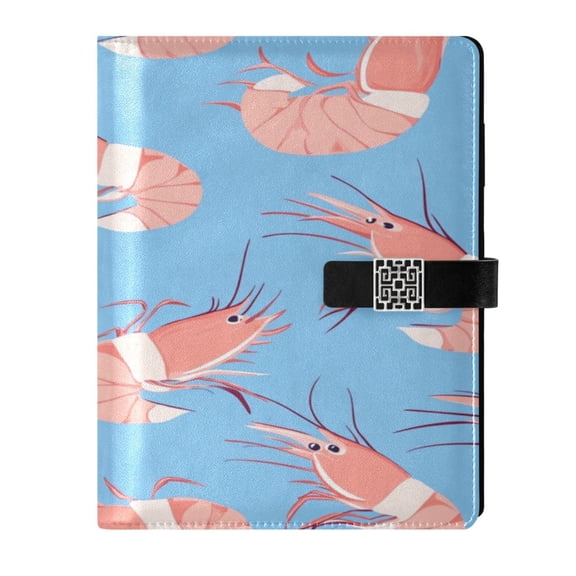 9.2x6.7 inch Leather Notebook 100 Sheets, Multi-Pocket Design & Pen Loop Cartoon Shrimps Pattern Refillable Journal Organizer