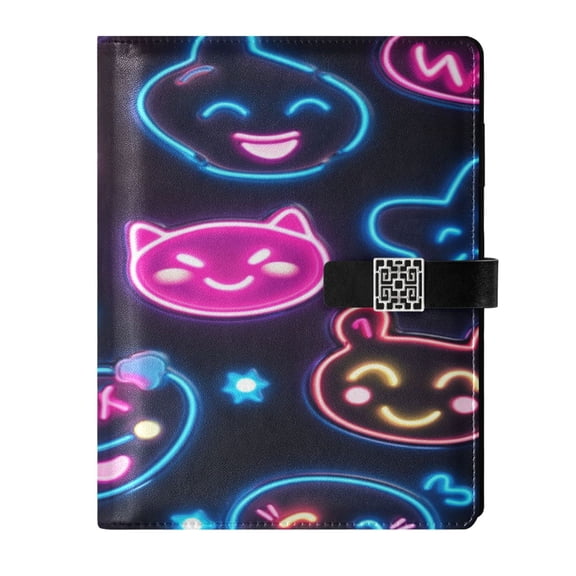 9.2x6.7 inch Leather Notebook 100 Sheets, Multi-Pocket Design & Pen Loop Cartoon Smiling Faces Refillable Journal Organizer