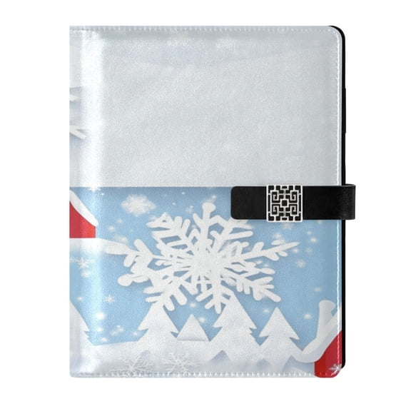 9.2x6.7 inch Leather Notebook 100 Sheets, Multi-Pocket Design & Pen Loop Cartoon Style Village Houses Refillable Journal Organizer