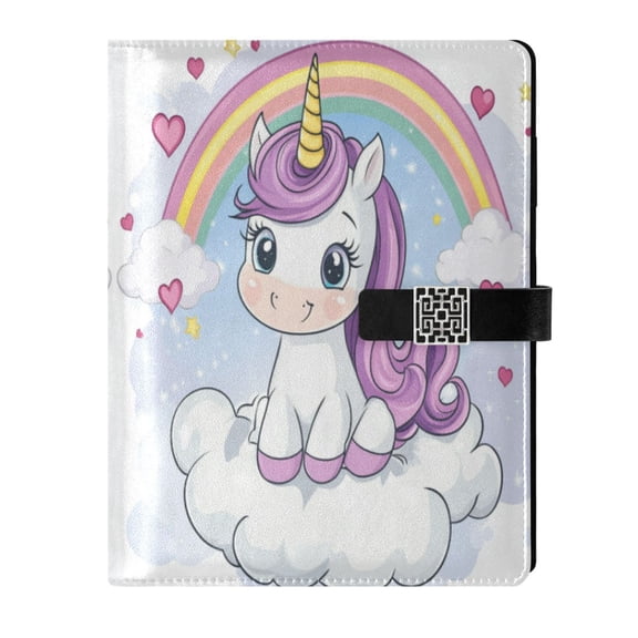 9.2x6.7 inch Leather Notebook 100 Sheets, Multi-Pocket Design & Pen Loop Cartoon Unicorn Sitting on A Cloud Refillable Journal Organizer