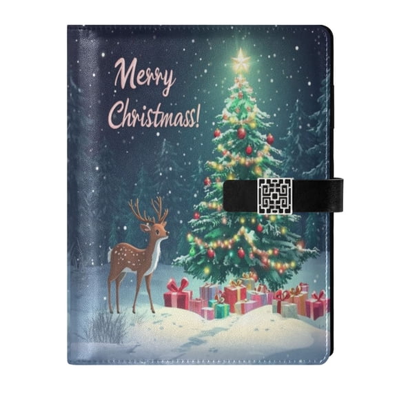 9.2x6.7 inch Leather Notebook 100 Sheets, Multi-Pocket Design & Pen Loop Christmas Rree Decorated with Colored Lights Refillable Journal Organizer