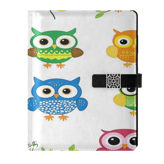 9.2x6.7 inch Leather Notebook 100 Sheets, Multi-Pocket Design & Pen Loop Clipart with Cute Owls Refillable Journal Organizer