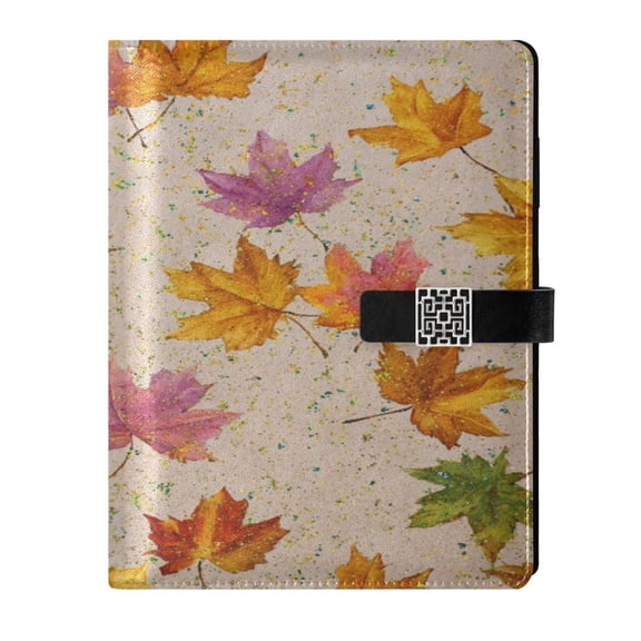 9.2x6.7 inch Leather Notebook 100 Sheets, Multi-Pocket Design & Pen Loop Colored Autumn Leaves Refillable Journal Organizer