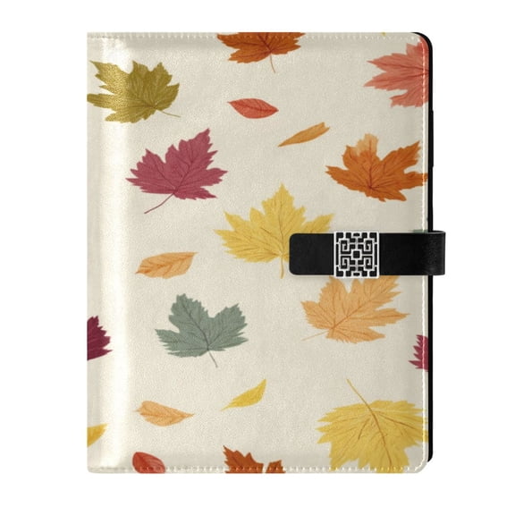 9.2x6.7 inch Leather Notebook 100 Sheets, Multi-Pocket Design & Pen Loop Colorful Autumn Leaves Pattern Refillable Journal Organizer
