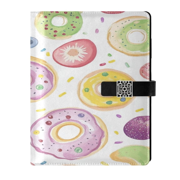 9.2x6.7 inch Leather Notebook 100 Sheets, Multi-Pocket Design & Pen Loop Colorful Doughnuts Pattern Refillable Journal Organizer