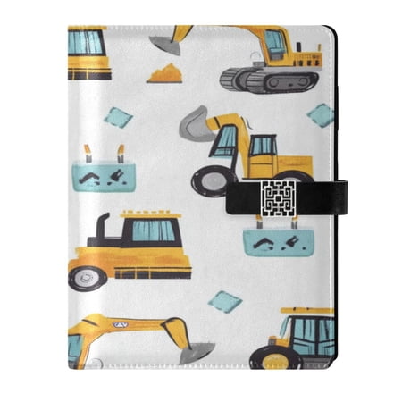 9.2x6.7 inch Leather Notebook 100 Sheets, Multi-Pocket Design & Pen Loop Construction Trucks and Excavators Refillable Journal Organizer