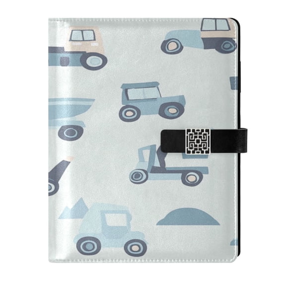 9.2x6.7 inch Leather Notebook 100 Sheets, Multi-Pocket Design & Pen Loop Construction Vehicles Refillable Journal Organizer