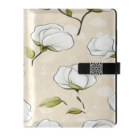 9.2x6.7 inch Leather Notebook 100 Sheets, Multi-Pocket Design & Pen Loop Cotton Flower Pattern Refillable Journal Organizer