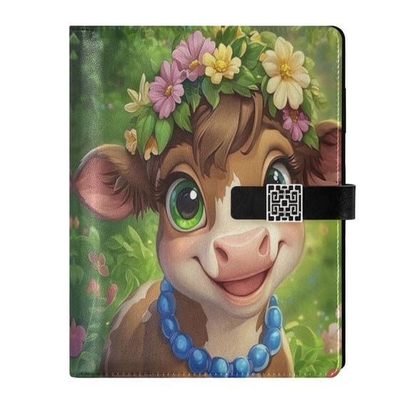 9.2x6.7 inch Leather Notebook 100 Sheets, Multi-Pocket Design & Pen Loop Cows with Smiles on Faces Refillable Journal Organizer