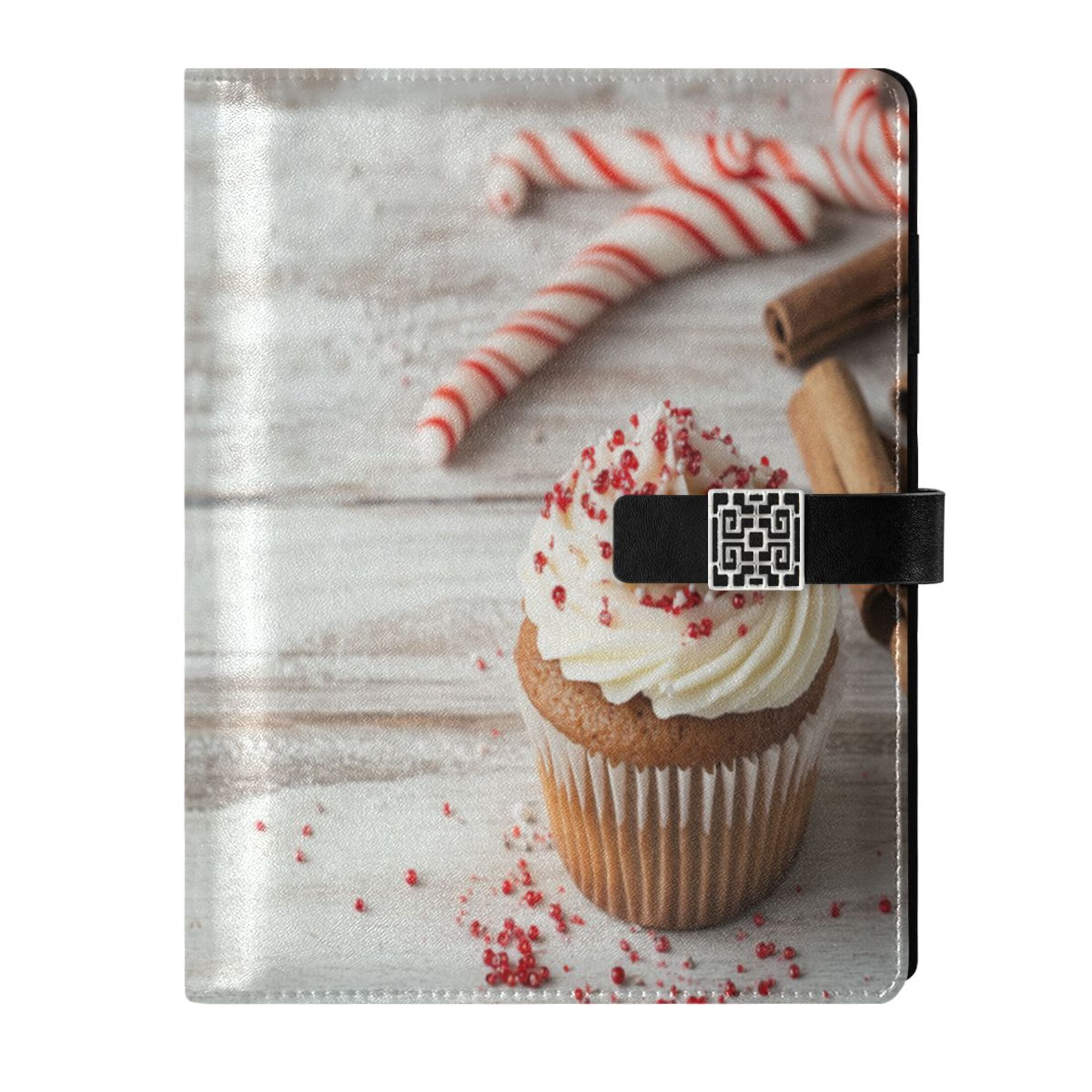 9.2x6.7 inch Leather Notebook 100 Sheets, Multi-Pocket Design & Pen Loop Cupcake Refillable Journal Organizer