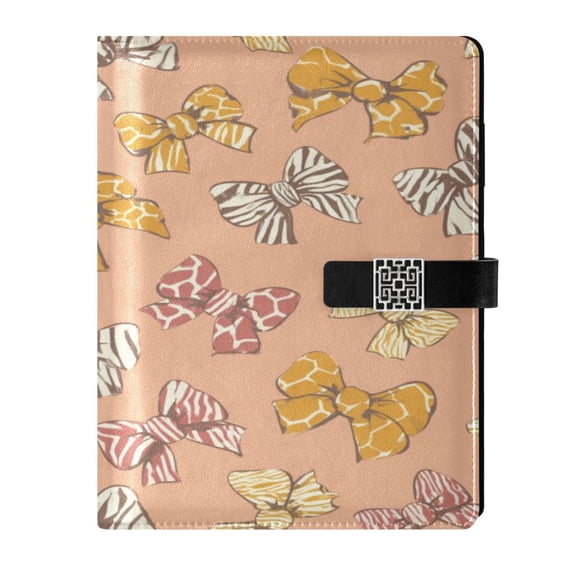 9.2x6.7 inch Leather Notebook 100 Sheets, Multi-Pocket Design & Pen Loop Cute Animal Print Bows Refillable Journal Organizer