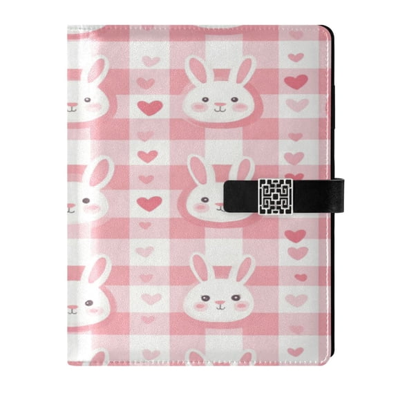 9.2x6.7 inch Leather Notebook 100 Sheets, Multi-Pocket Design & Pen Loop Cute Bunny Faces Refillable Journal Organizer