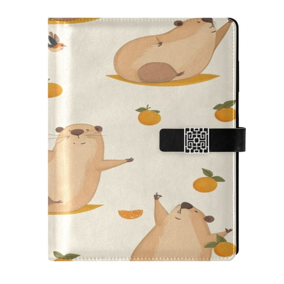 9.2x6.7 inch Leather Notebook 100 Sheets, Multi-Pocket Design & Pen Loop Cute Capybara Yoga Poses Refillable Journal Organizer