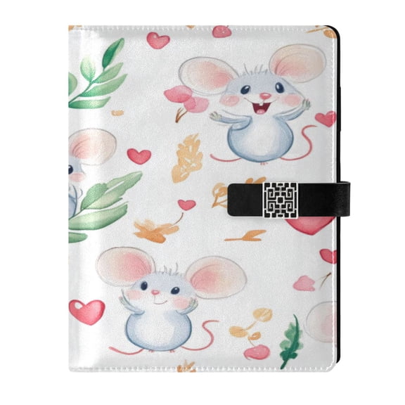 9.2x6.7 inch Leather Notebook 100 Sheets, Multi-Pocket Design & Pen Loop Cute Cartoon Mouse Pattern Refillable Journal Organizer