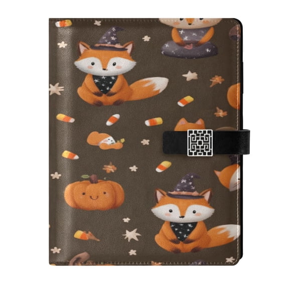 9.2x6.7 inch Leather Notebook 100 Sheets, Multi-Pocket Design & Pen Loop Cute Foxes in Cute Costumes Refillable Journal Organizer