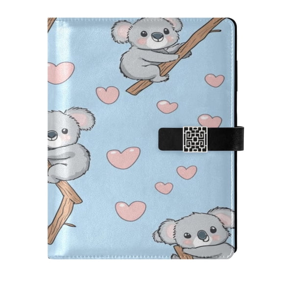 9.2x6.7 inch Leather Notebook 100 Sheets, Multi-Pocket Design & Pen Loop Cute Koala Pattern Refillable Journal Organizer