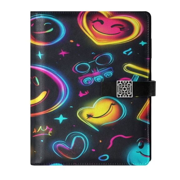 9.2x6.7 inch Leather Notebook 100 Sheets, Multi-Pocket Design & Pen Loop Cute Smiling Faces Refillable Journal Organizer