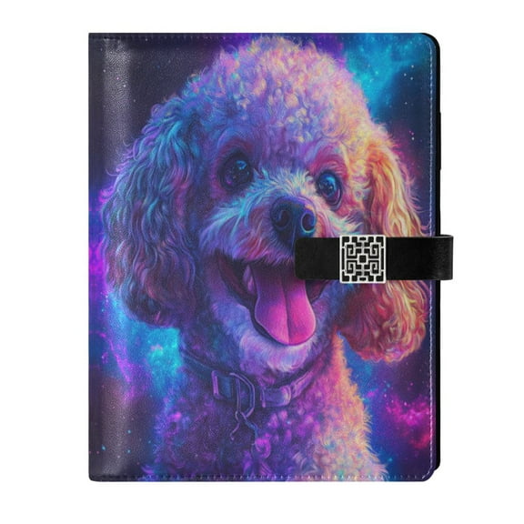 9.2x6.7 inch Leather Notebook 100 Sheets, Multi-Pocket Design & Pen Loop Cute Toy Poodle Dog Refillable Journal Organizer