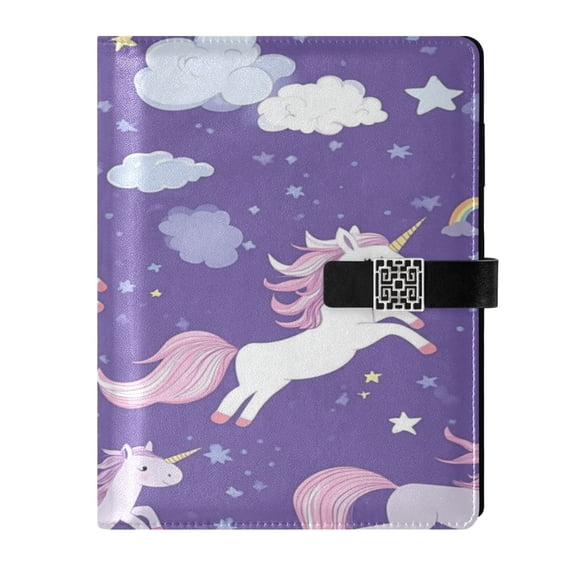 9.2x6.7 inch Leather Notebook 100 Sheets, Multi-Pocket Design & Pen Loop Cute Unicorns Pattern Refillable Journal Organizer