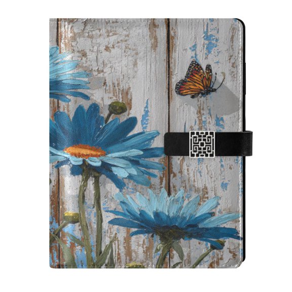 9.2x6.7 inch Leather Notebook 100 Sheets, Multi-Pocket Design & Pen Loop Cyan Daisy Flowers Refillable Journal Organizer