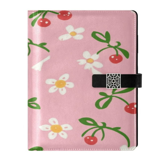 9.2x6.7 inch Leather Notebook 100 Sheets, Multi-Pocket Design & Pen Loop Daisies and Bow Pattern Refillable Journal Organizer