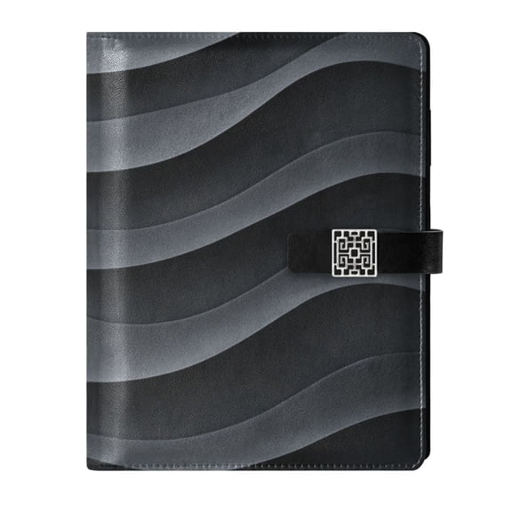 9.2x6.7 inch Leather Notebook 100 Sheets, Multi-Pocket Design & Pen Loop Dark Gray Wave Pattern Refillable Journal Organizer