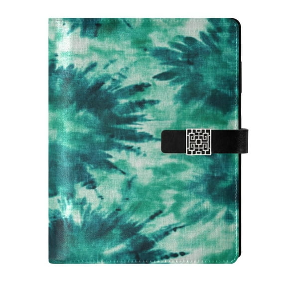 9.2x6.7 inch Leather Notebook 100 Sheets, Multi-Pocket Design & Pen Loop Dark Teal Tie-dye Pattern Refillable Journal Organizer