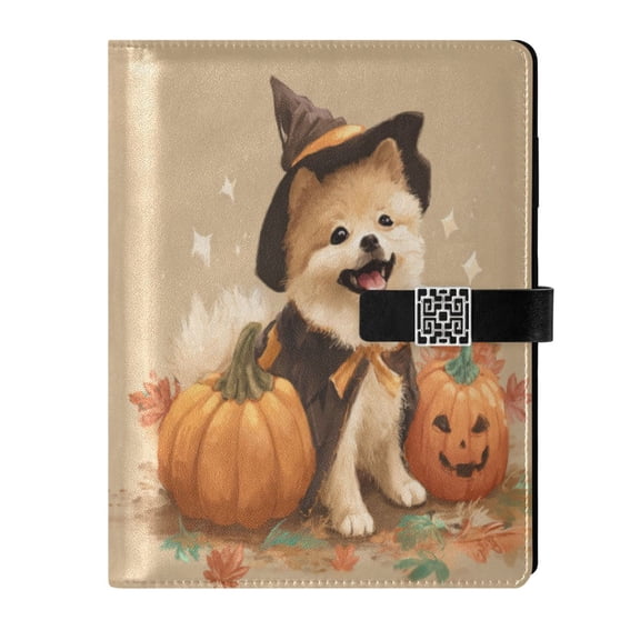 9.2x6.7 inch Leather Notebook 100 Sheets, Multi-Pocket Design & Pen Loop Dog Dressed in Halloween Costumes Refillable Journal Organizer