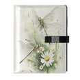 thumbnail image 1 of 9.2x6.7 inch Leather Notebook 100 Sheets, Multi-Pocket Design & Pen Loop Dragonflies with White Daisies Refillable Journal Organizer, 1 of 6